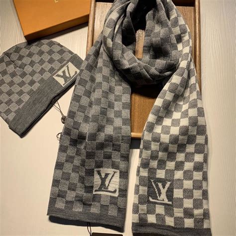 lv beanie and scarf set|grey louis vuitton beanie.